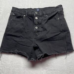 Gap Denim Shorts Women’s Button Fly Raw Hem Washed Black Daisy Duke Sz 8